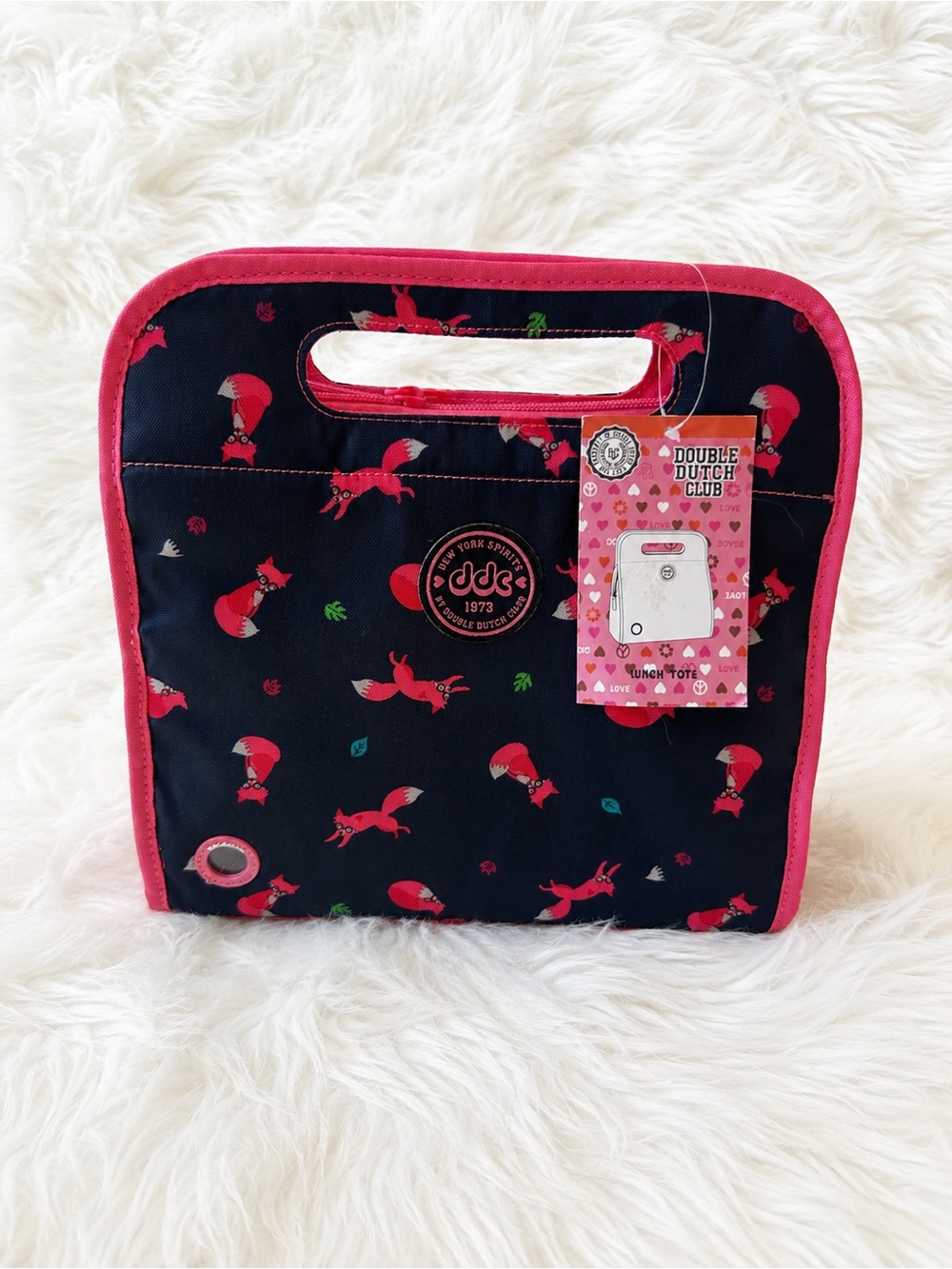 Double Dutch Club Fox Print Insulated Lunch Tote – Pink & Navy
